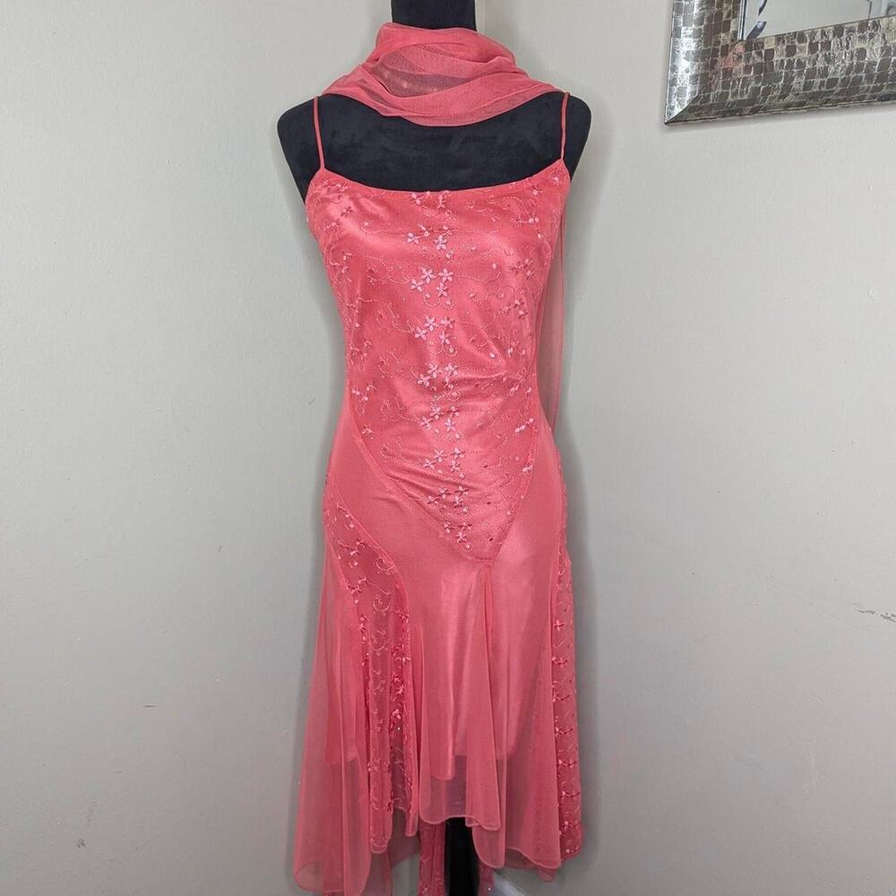 Eureka y2k coral chiffon asymmetrical dress samll